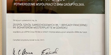 Certyfikat BMW Group Polska dla ZSS