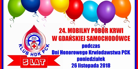 Zaproszenie na 24. Mobilny Pobór Krwi w Gdańskiej Samochodówce